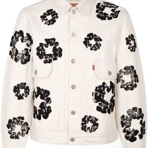 Men's White and Black Floral Print Jacket